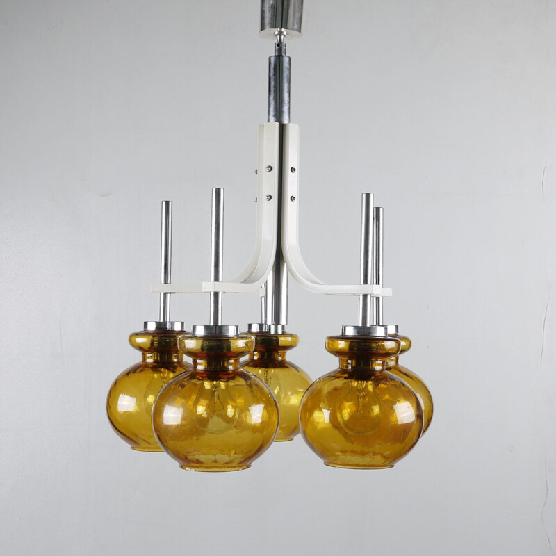 Candelabro de vidro e metal amarelo vintage, 1960