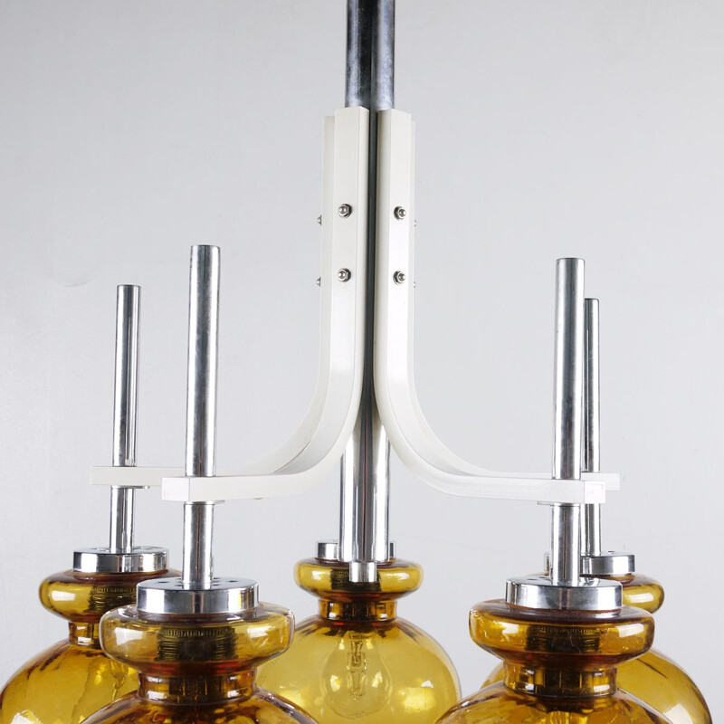 Candelabro de vidro e metal amarelo vintage, 1960