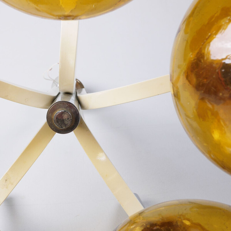 Vintage yellow glass and metal chandelier, 1960