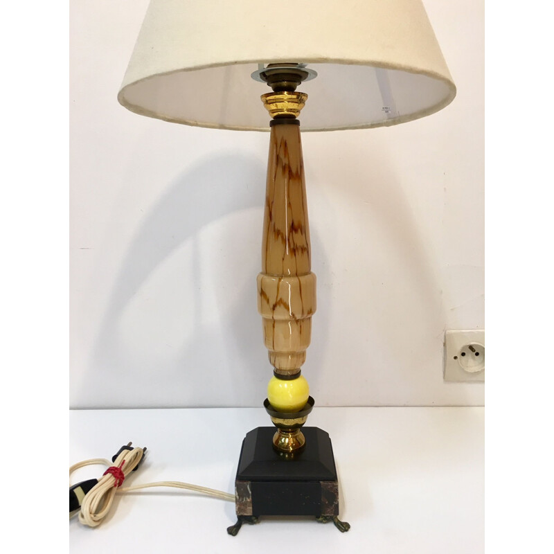 French vintage lamp in granite and marble 1930