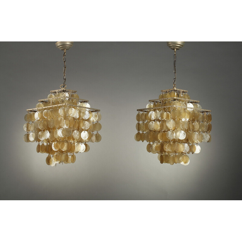 Pair of vintage Fun hanging lamps by Verner Panton in mother-of-pearl 1970