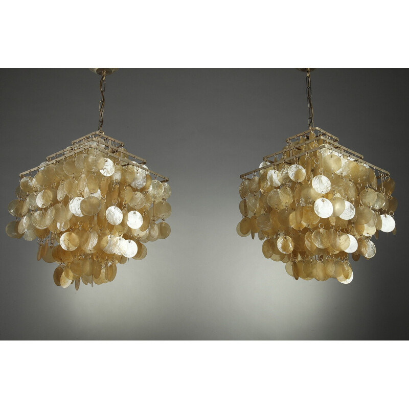 Pair of vintage Fun hanging lamps by Verner Panton in mother-of-pearl 1970