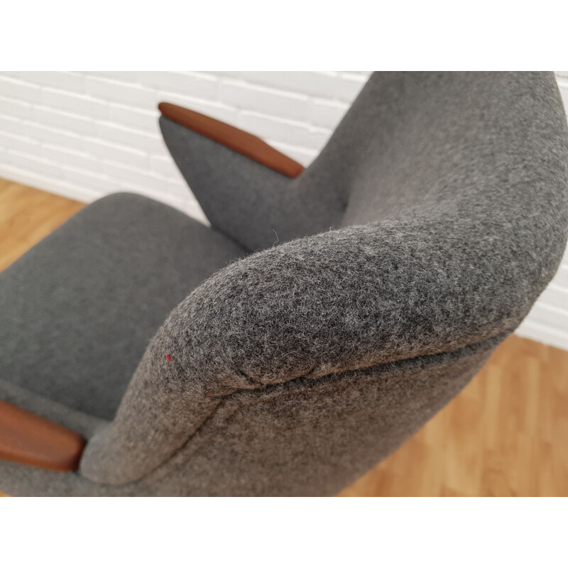 Vintage danish armchair in grey wool and teakwood 1960