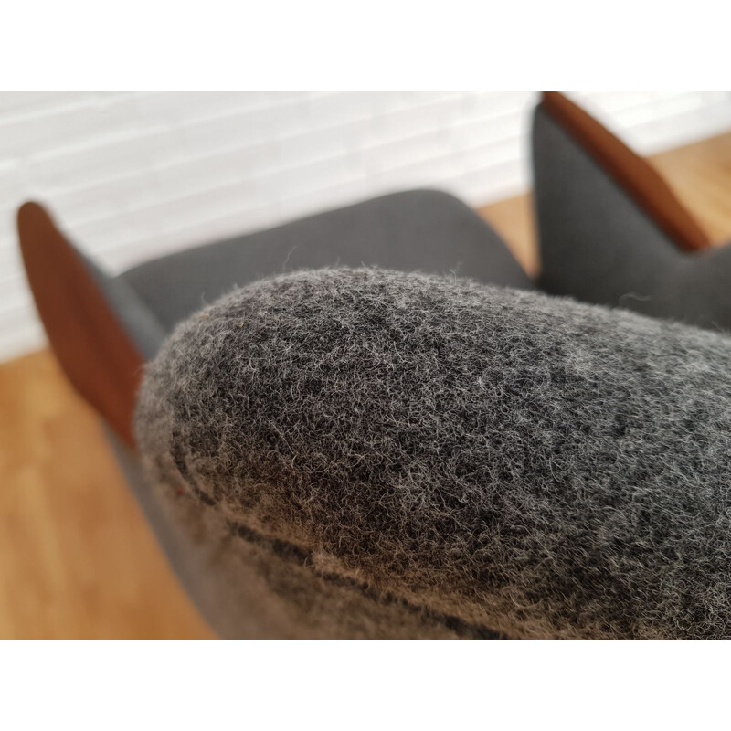 Vintage danish armchair in grey wool and teakwood 1960