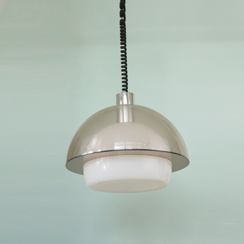 Vintage italian pendant lamp in beige metal and plastic 1960