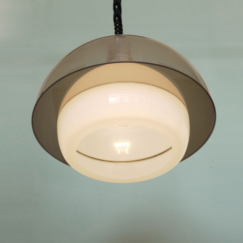 Vintage italian pendant lamp in beige metal and plastic 1960