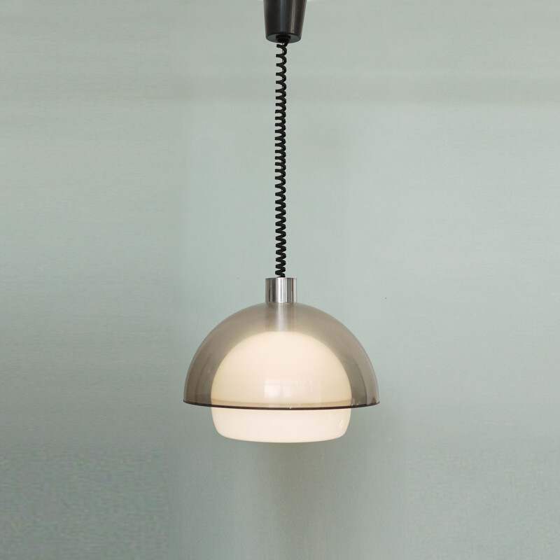 Vintage italian pendant lamp in beige metal and plastic 1960