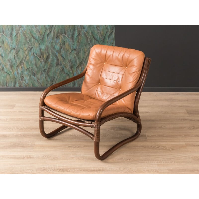 Vintage armchair bamboo and leather 1960s