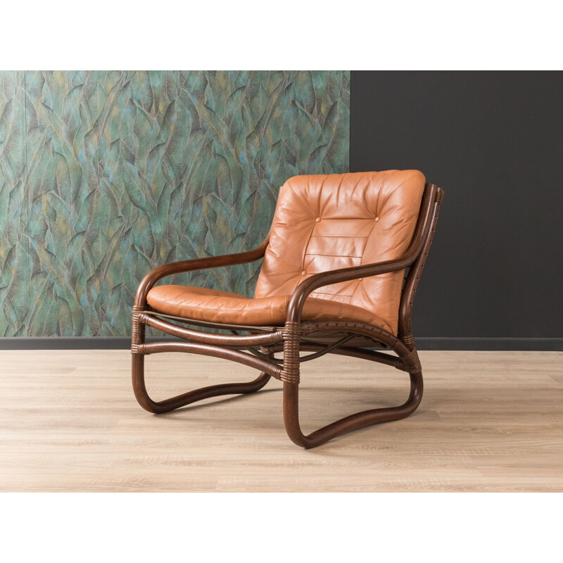 Vintage armchair bamboo and leather 1960s
