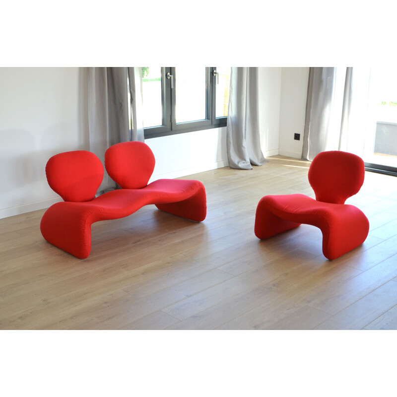 Vintage living room set sofa & armchair Djinn by Olivier Mourgue for Airborne, 1970