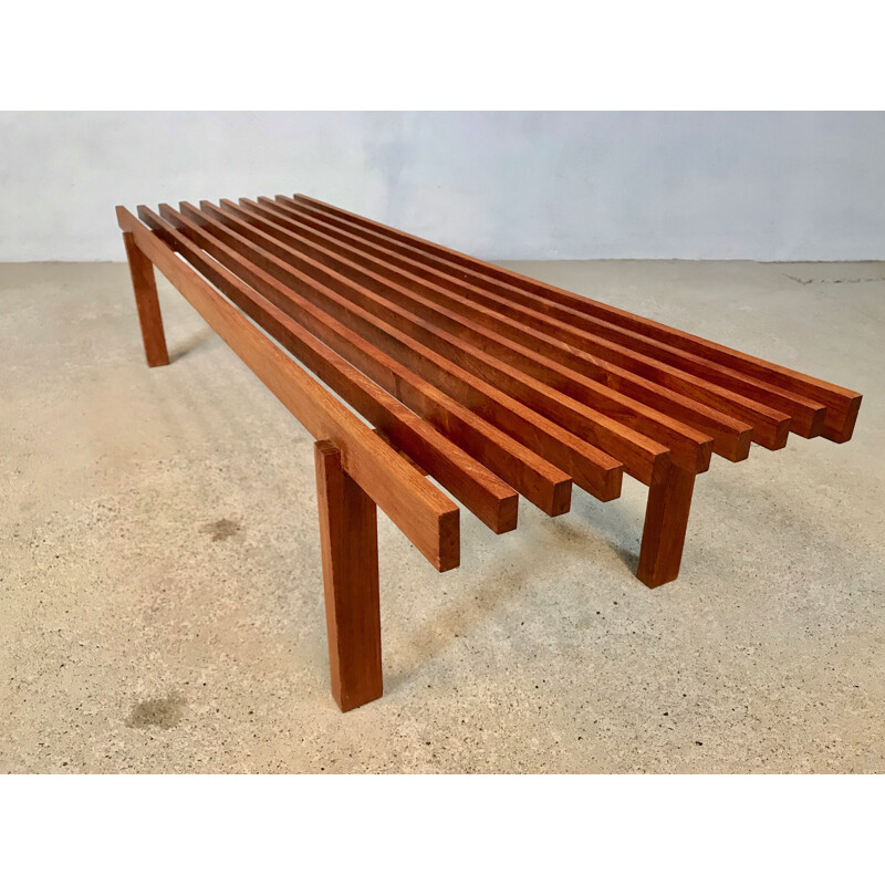 Vintage Scandinavian slatted teak bench