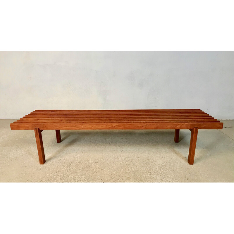 Vintage Scandinavian slatted teak bench