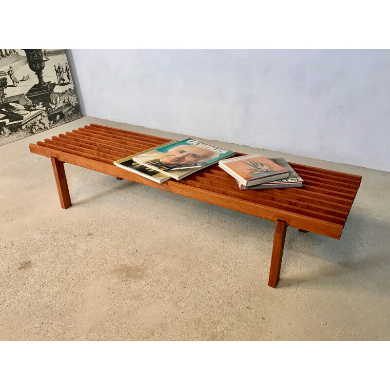 Vintage Scandinavian slatted teak bench