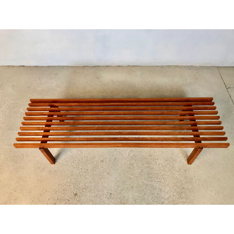 Vintage Scandinavian slatted teak bench