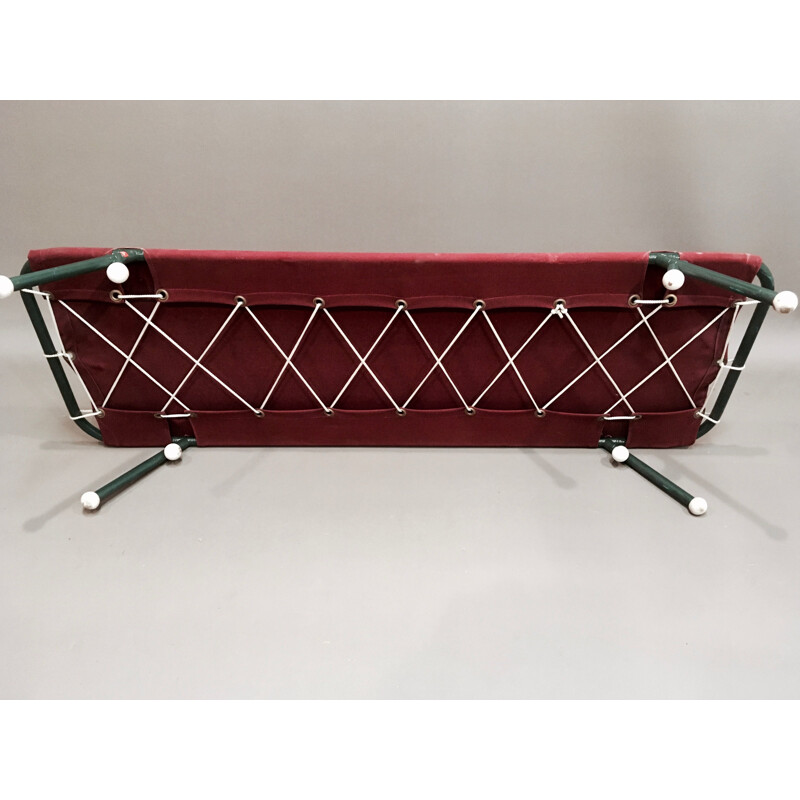 Set of 10 vintage daybeds in metal and red fabric 1950