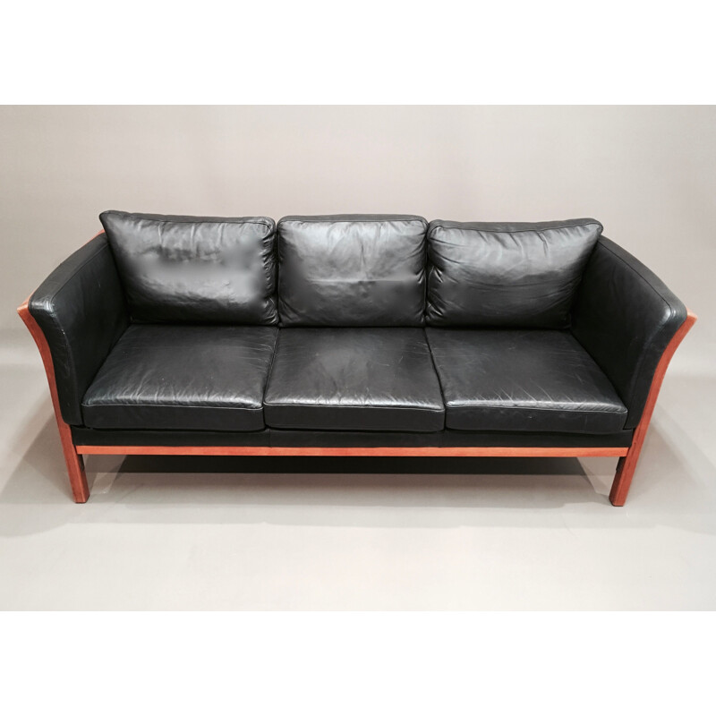 Scandinavian 3-seater sofa in black leather