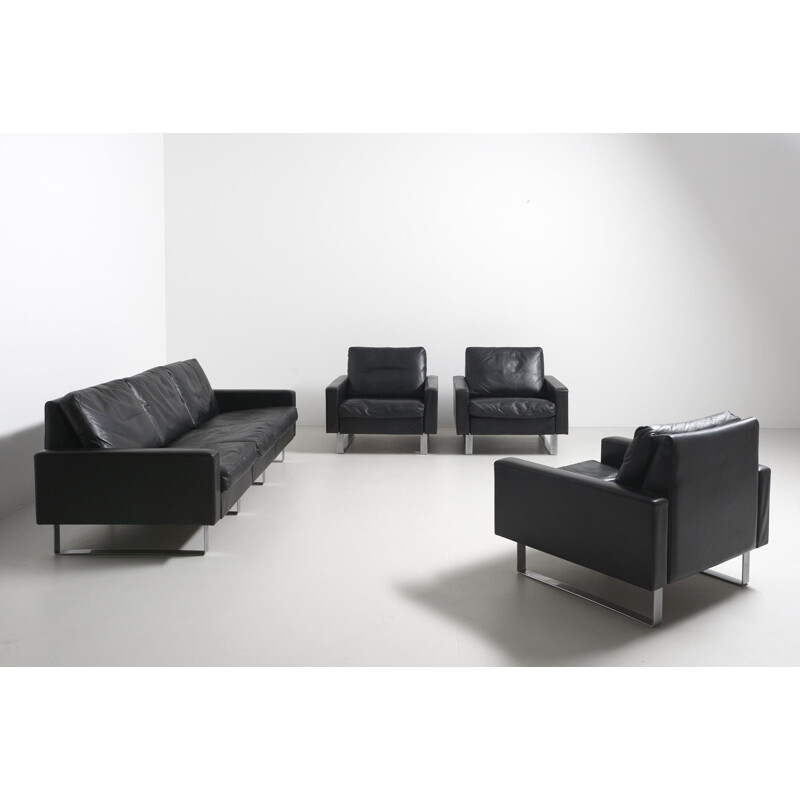 Conseta sofa in black leather by F.W. Möller