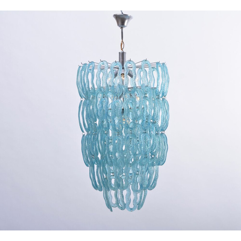 Vintage blue Italian chandelier in metal