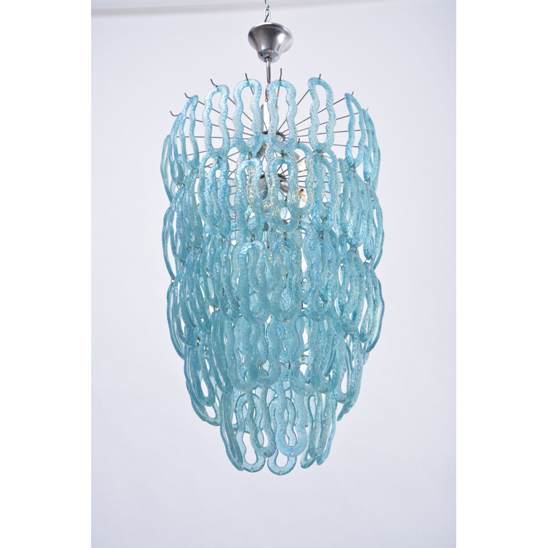 Vintage blue Italian chandelier in metal