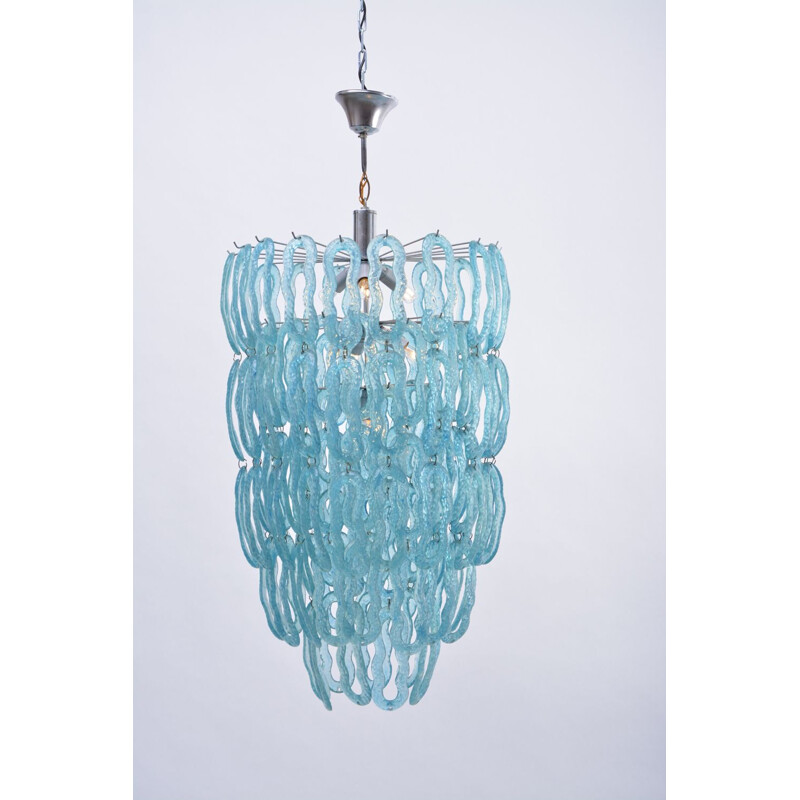 Vintage blue Italian chandelier in metal