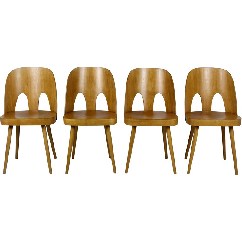 Set of 4 vintage wooden chairs by Oswald Haerdtl for Ton 1960s