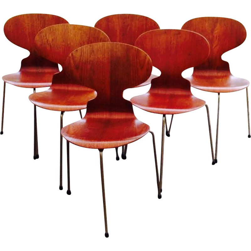 Set of 6 vintage teak chairs by Arne Jacobsen for Fritz Hansen 1950