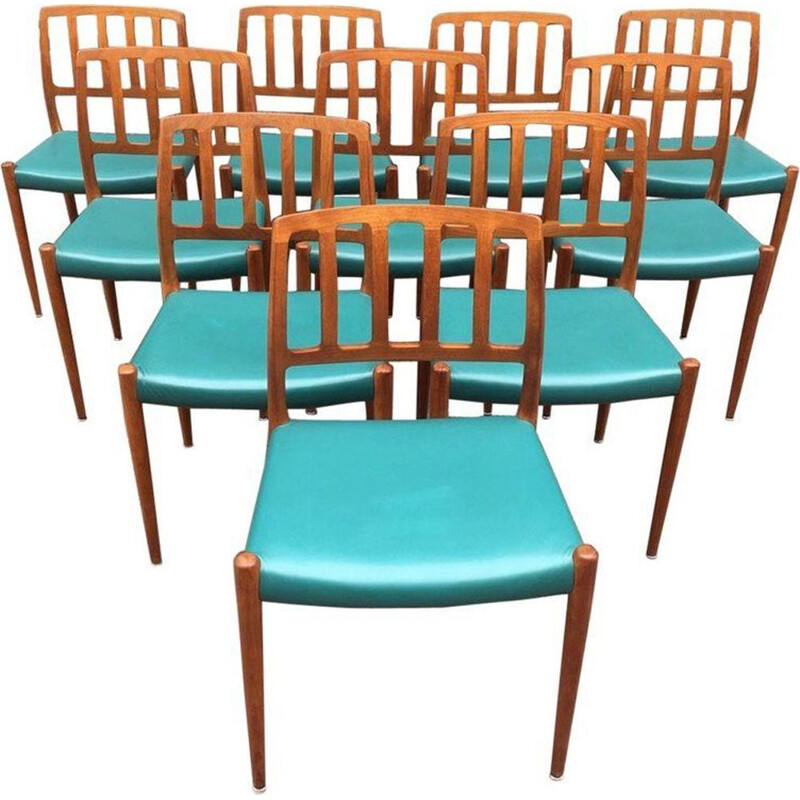 Set of 10 vintage teak chairs by Niels Moller