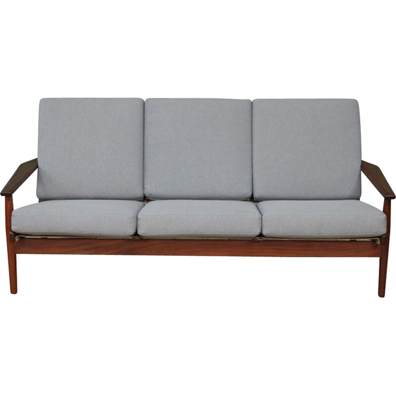 Dutch vintage sofa in teak and grey fabric 1960