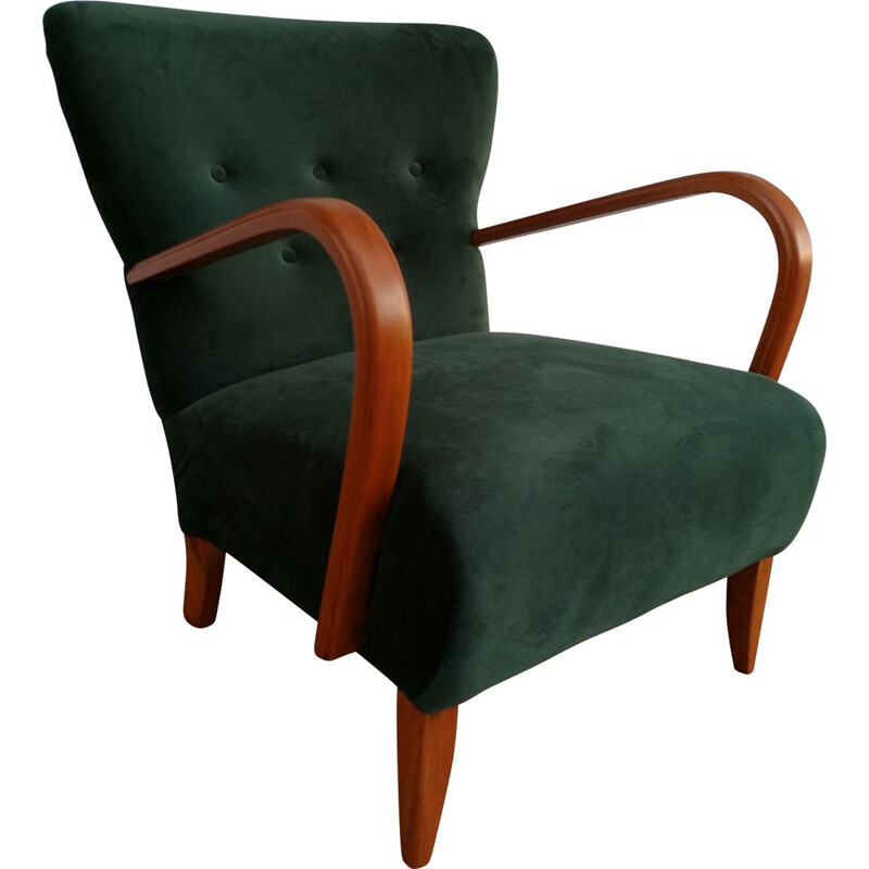 Danish armchair in green velvet and beech