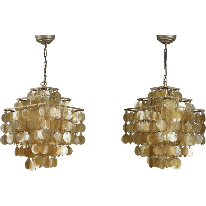 Pair of vintage Fun hanging lamps by Verner Panton in mother-of-pearl 1970