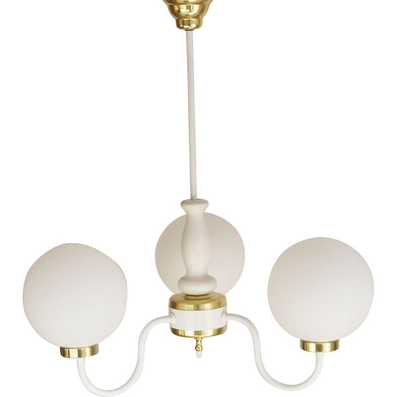 Vintage 3 arms chandelier in frosted glass and metal 1970