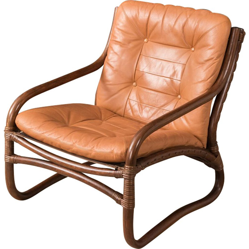 Vintage armchair bamboo and leather 1960s