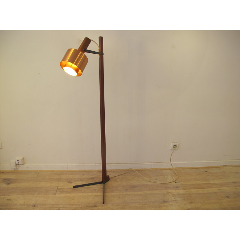 Vintage copper and teak floor lamp - 1960s