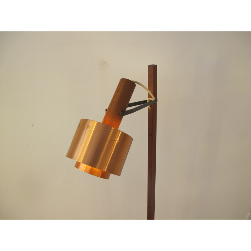 Vintage copper and teak floor lamp - 1960s