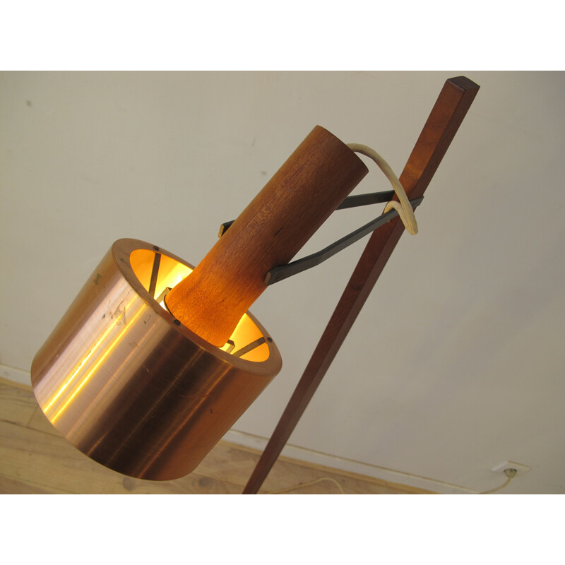 Vintage copper and teak floor lamp - 1960s