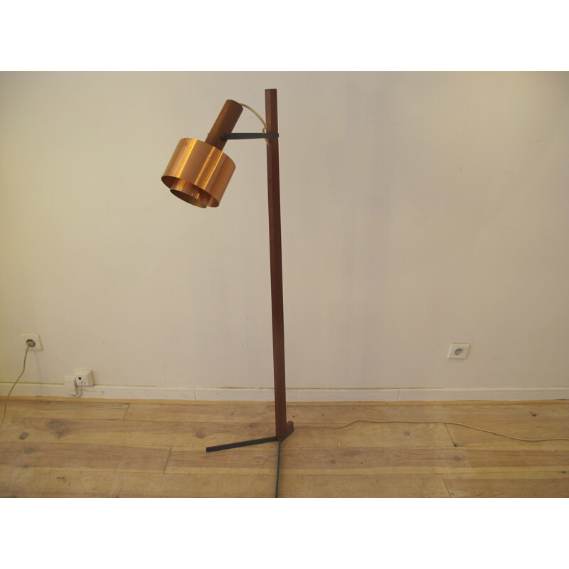 Vintage copper and teak floor lamp - 1960s