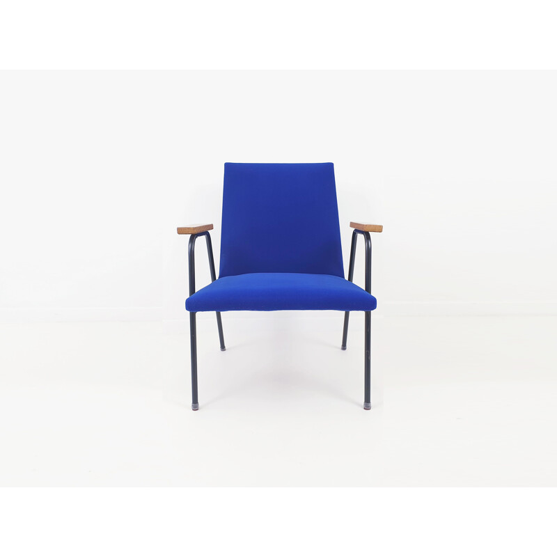Vintage Robert armchair for Meurop in royal blue fabric and metal 1960