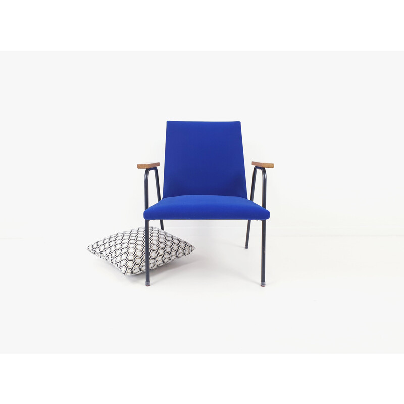 Vintage Robert armchair for Meurop in royal blue fabric and metal 1960