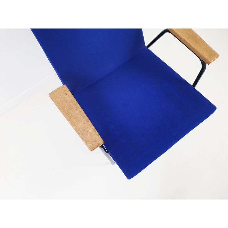 Vintage Robert armchair for Meurop in royal blue fabric and metal 1960