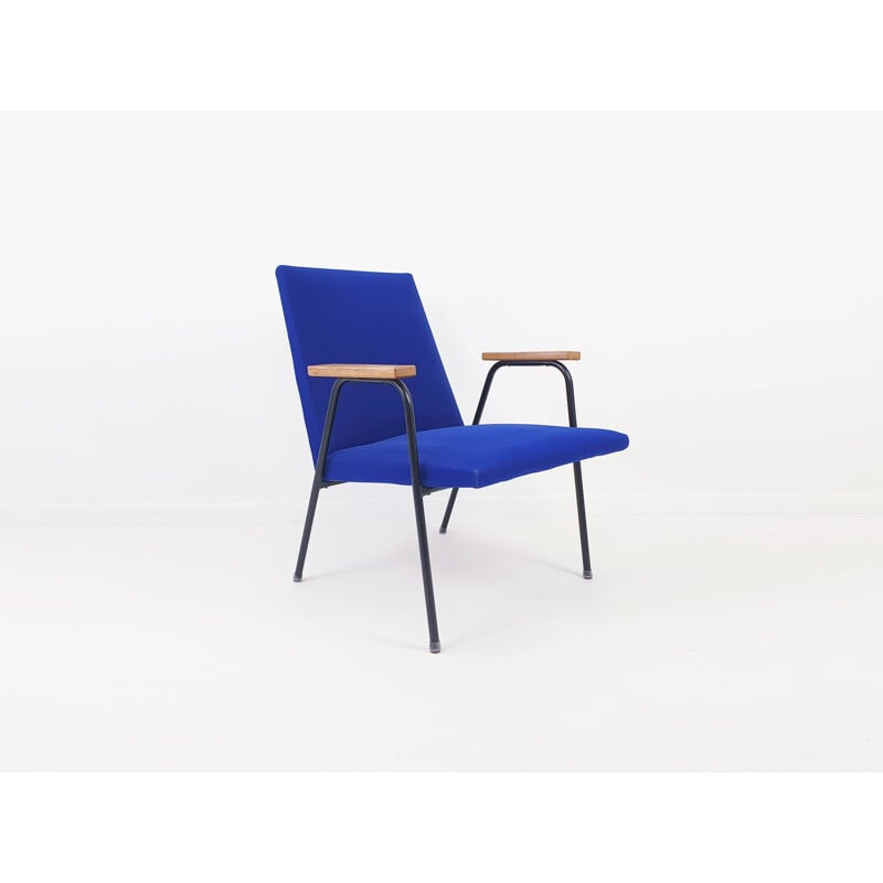 Vintage Robert armchair for Meurop in royal blue fabric and metal 1960