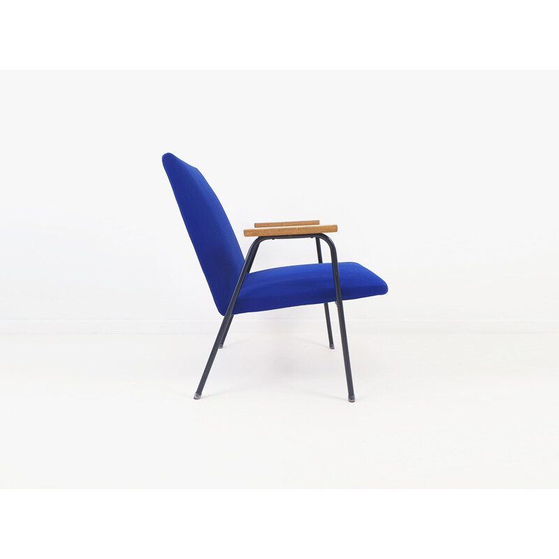 Vintage Robert armchair for Meurop in royal blue fabric and metal 1960