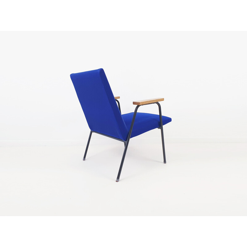 Vintage Robert armchair for Meurop in royal blue fabric and metal 1960