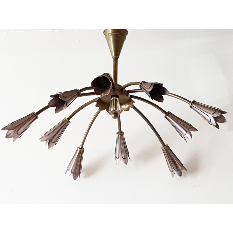Vintage ceiling lamp for Maison Lunel in steel and brass 1950