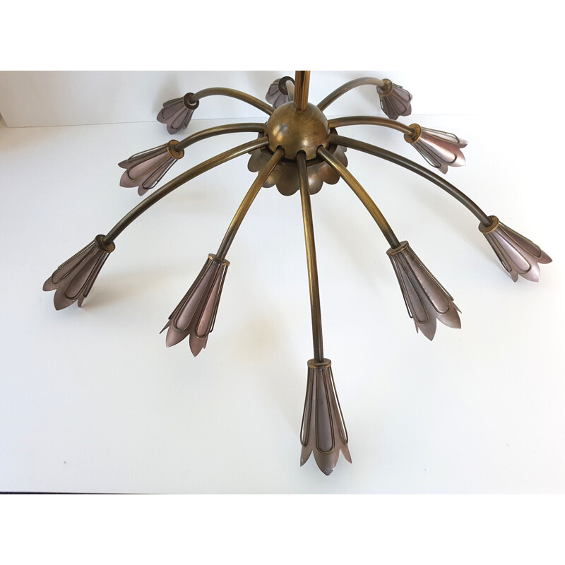 Vintage ceiling lamp for Maison Lunel in steel and brass 1950