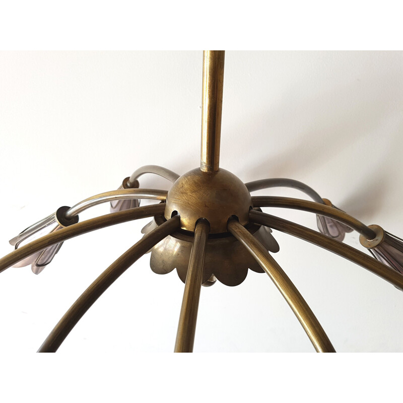 Vintage ceiling lamp for Maison Lunel in steel and brass 1950