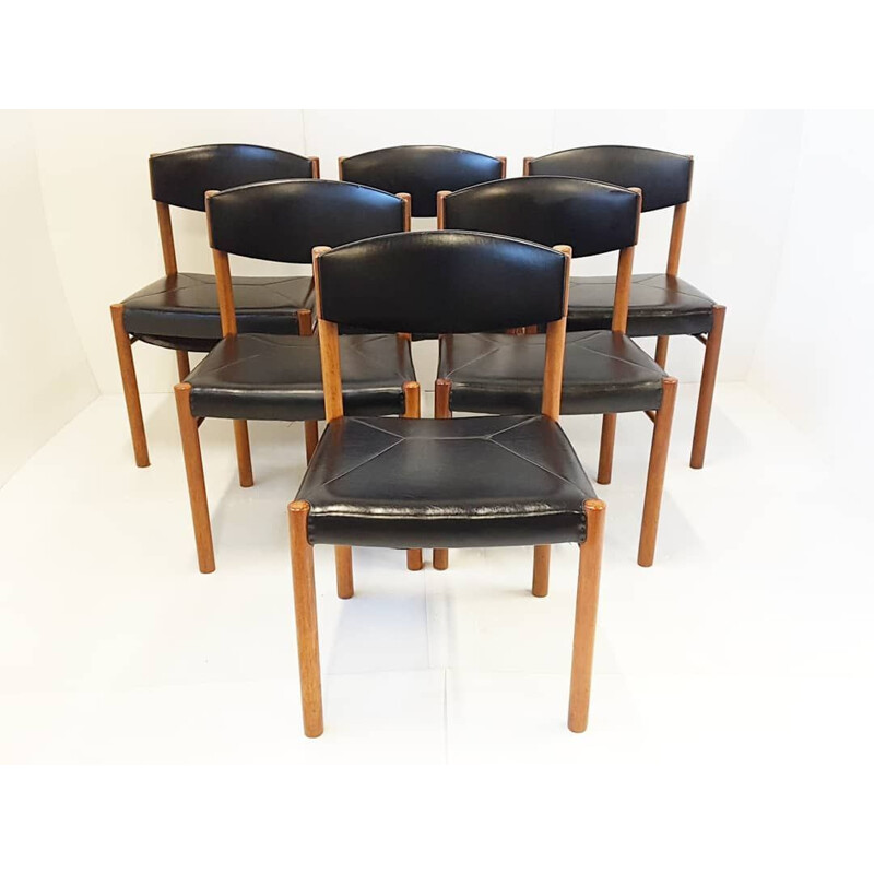 Set of 6 vintage black scandinavian chairs in teakwood 1960