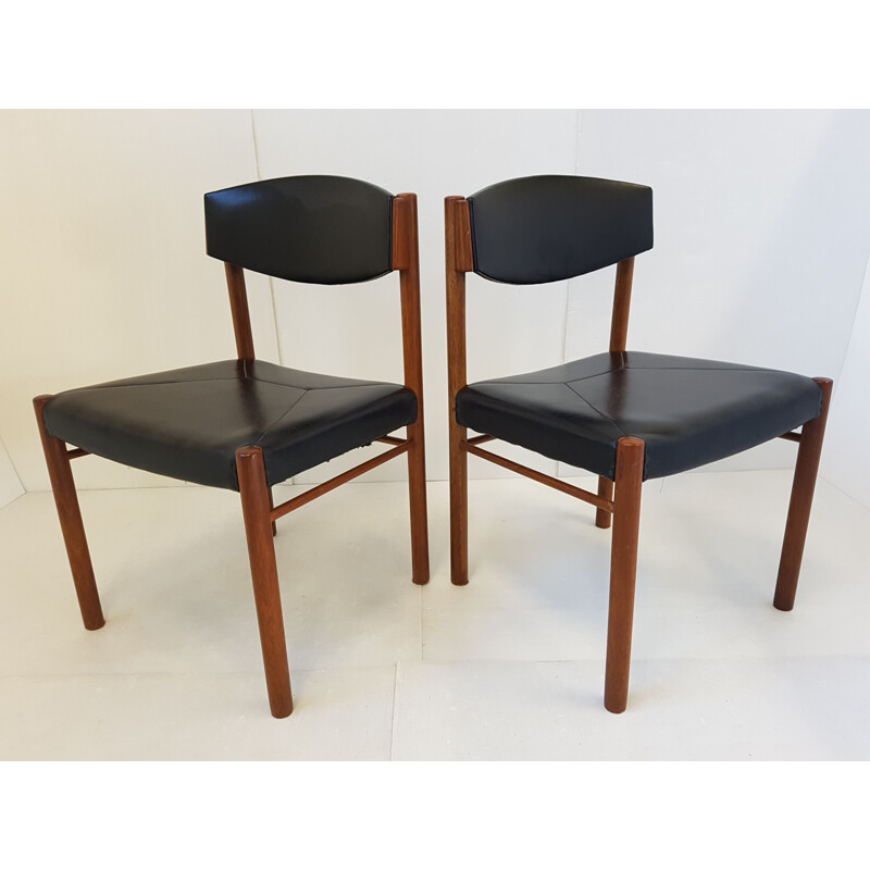 Set of 6 vintage black scandinavian chairs in teakwood 1960