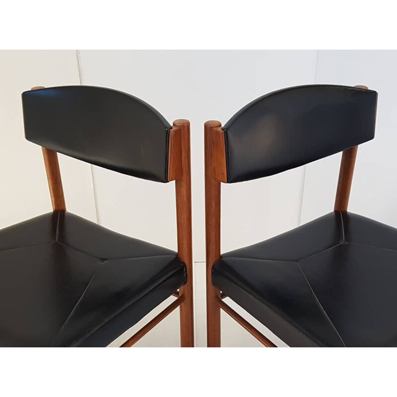 Set of 6 vintage black scandinavian chairs in teakwood 1960