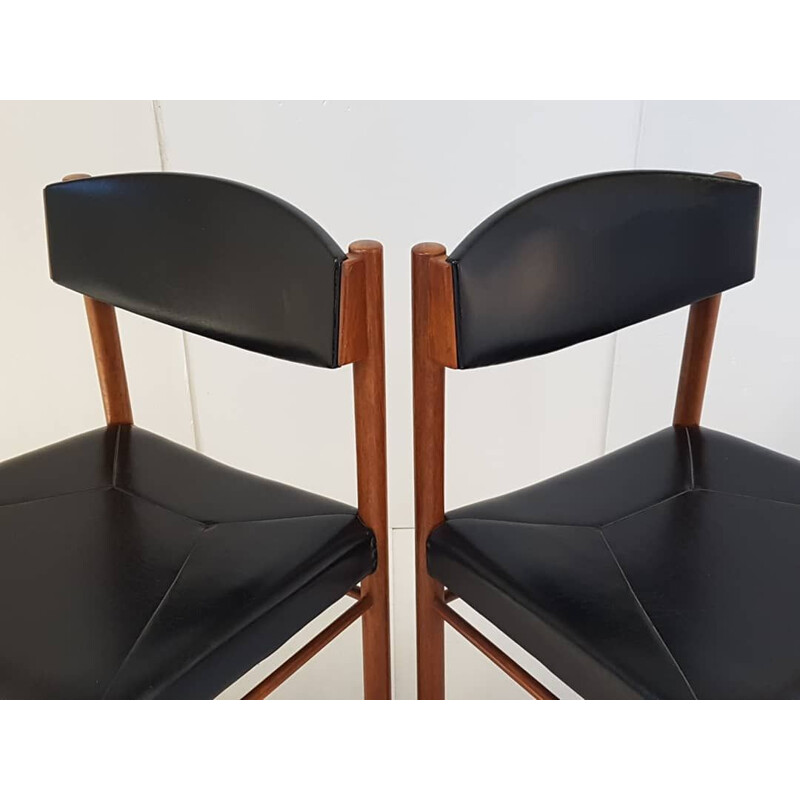 Suite de 6 chaises vintage scandinaves noire en teck 1960