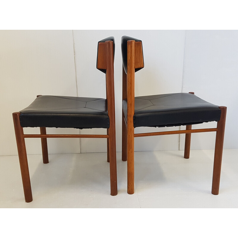 Suite de 6 chaises vintage scandinaves noire en teck 1960